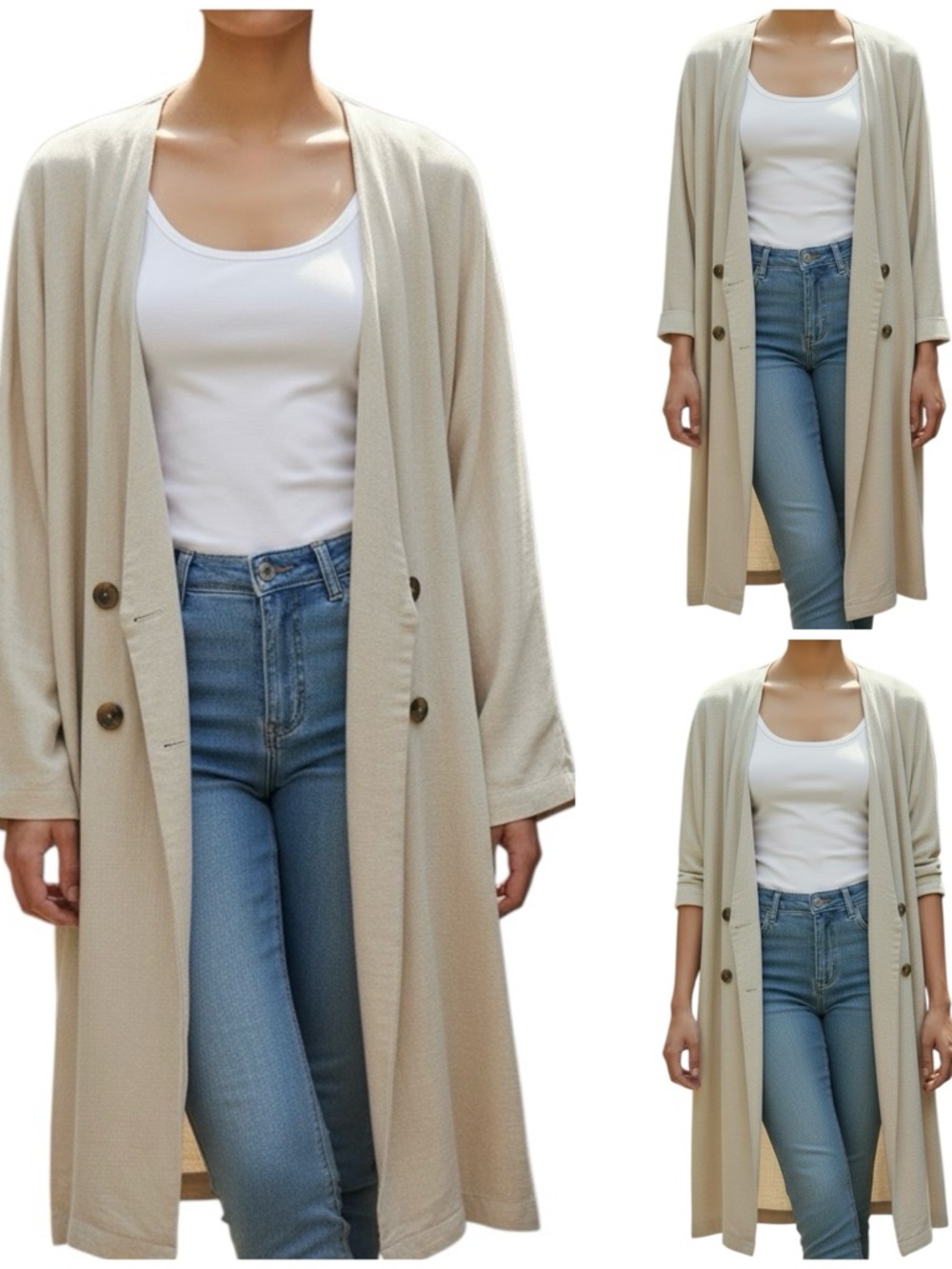 Oak + Fort Linen Viscose Lightweight Button Up Long Blazer Size Jacket Medium